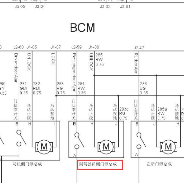 2016-2017年哈弗H9副驾驶门模块的线路图