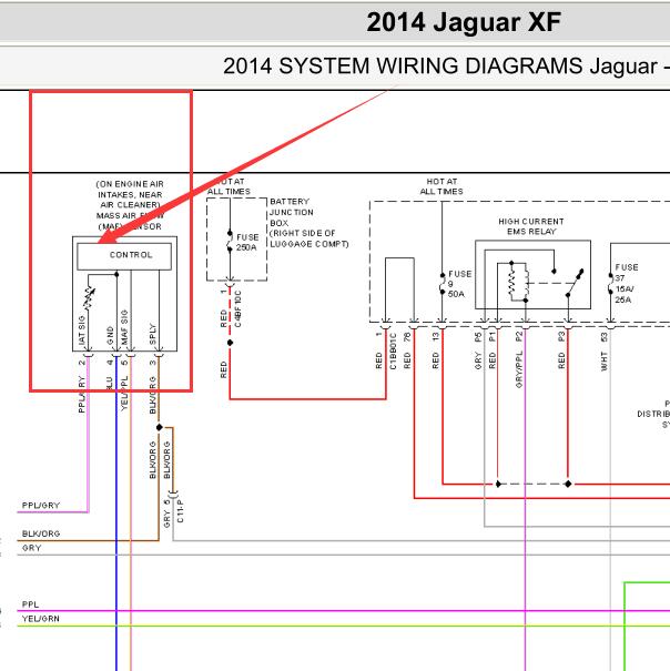 2014年捷豹XF 2.0发动机空气质量传感器电路图
