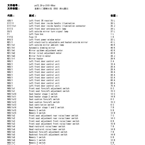 2004年奔驰S220左前车门控制模块电路图
