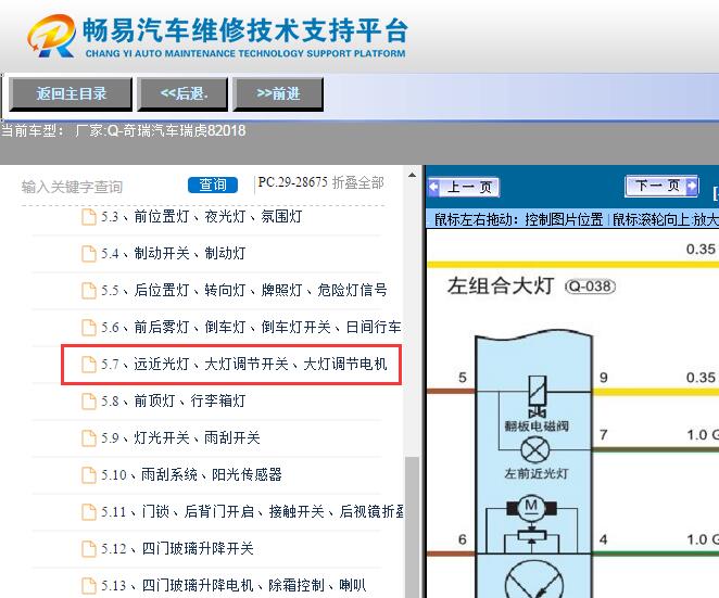 2018年奇瑞瑞虎8  大灯电路图
