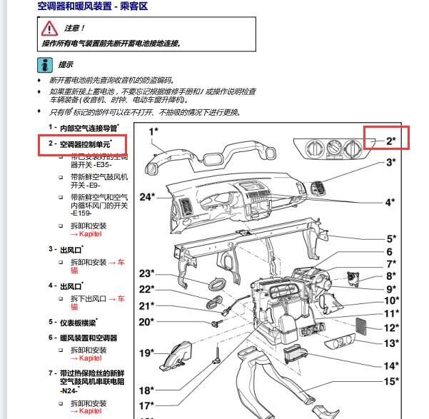 2004年大众POLO空调控制位置