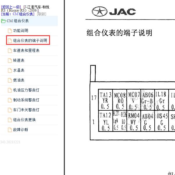 2009年江淮和悦仪表针脚定义