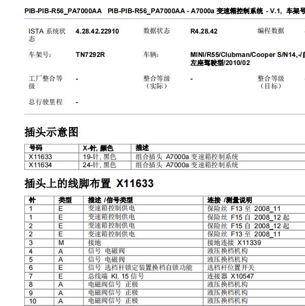 2008年宝马MINI  变速箱针脚