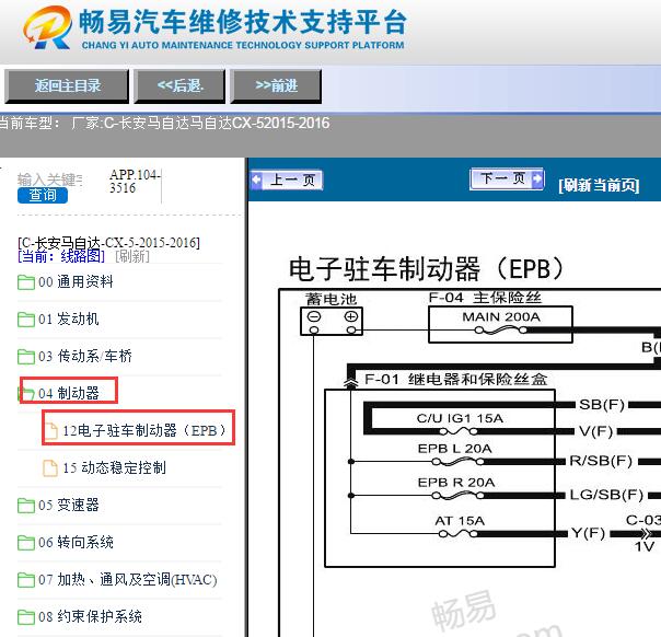 2016年长安马自达CX-5电子驻车制动电路图