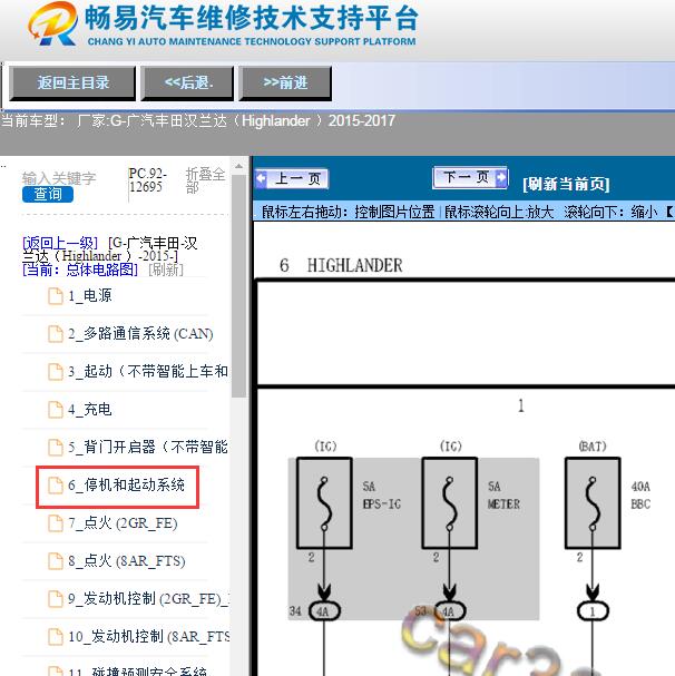 2017年丰田汉兰达启停模块电路图