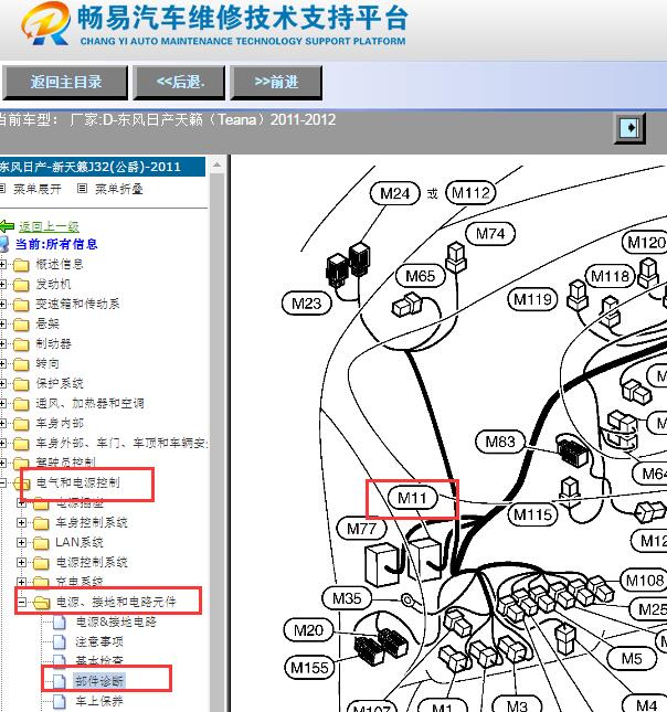 2011-2012年日产天籁M11插头位置资料