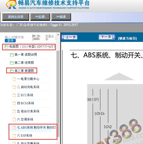 2015-2017年奇瑞汽车-瑞虎5（Tiggo 5）ABS及ESP电路图