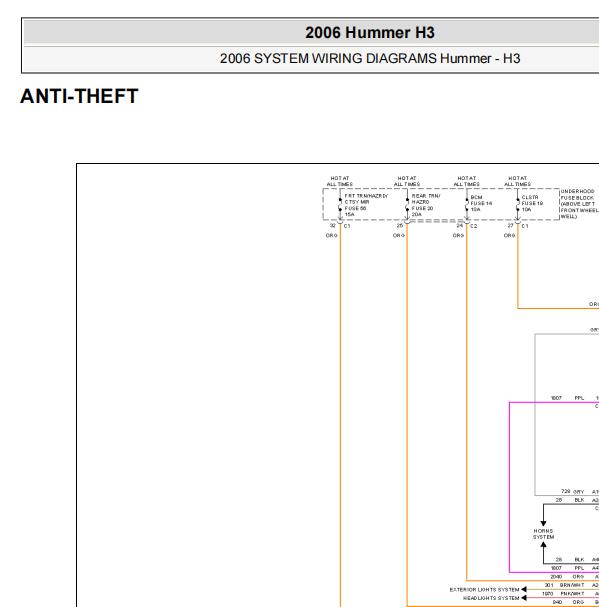 2006年悍马H3防盗电路图