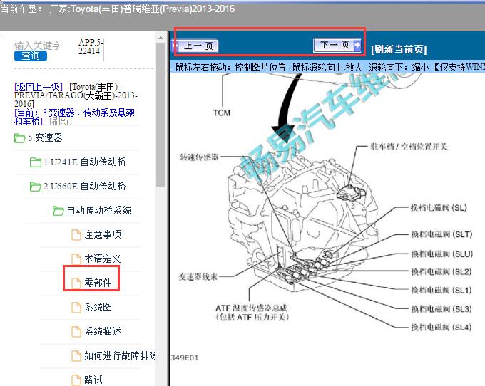 13-16年普瑞维亚变速箱阀体电磁阀定位图