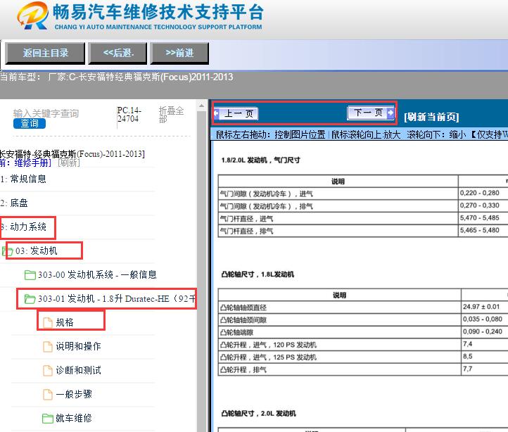 2011-2013年经典福特福克斯气门间隙资料