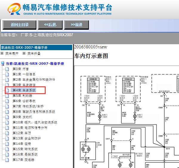 2007年凯迪拉克SRX室内灯电路图