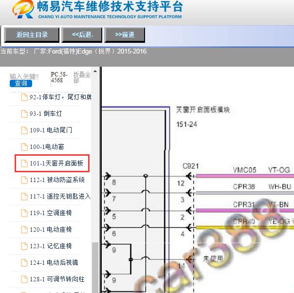 2015年福特锐界天窗电路图