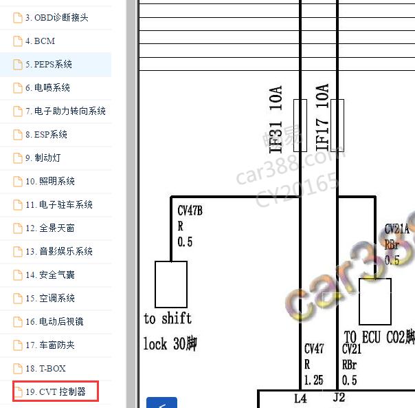 2017-2019年东风风光580变速箱电路图