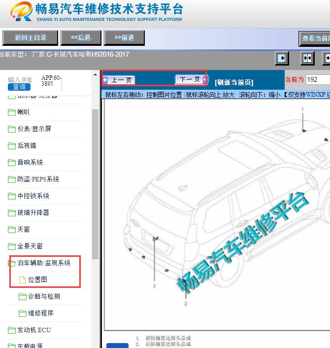 2016-2017年哈弗H9 倒车雷达部件位置