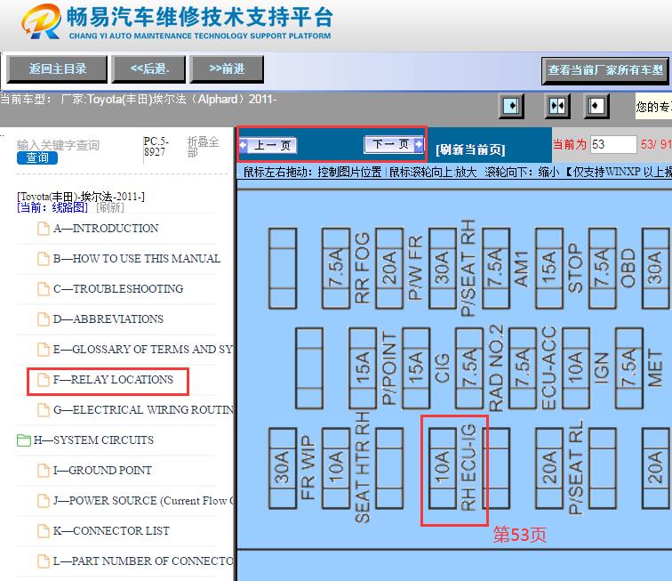 2011年丰田埃尔法纵向和横向加速度传感器保险丝位置
