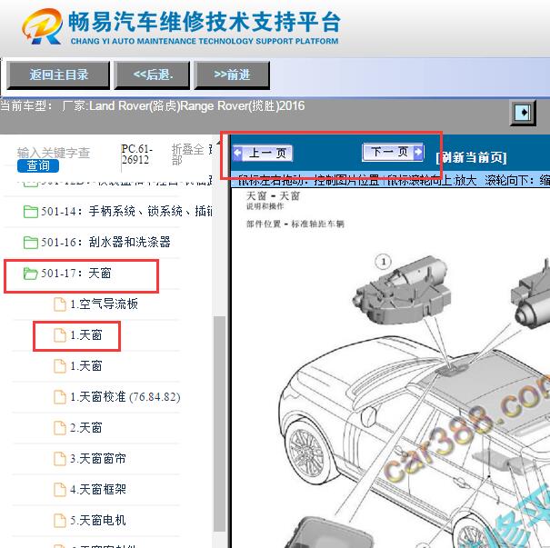 2016年路虎揽胜天窗部件位置