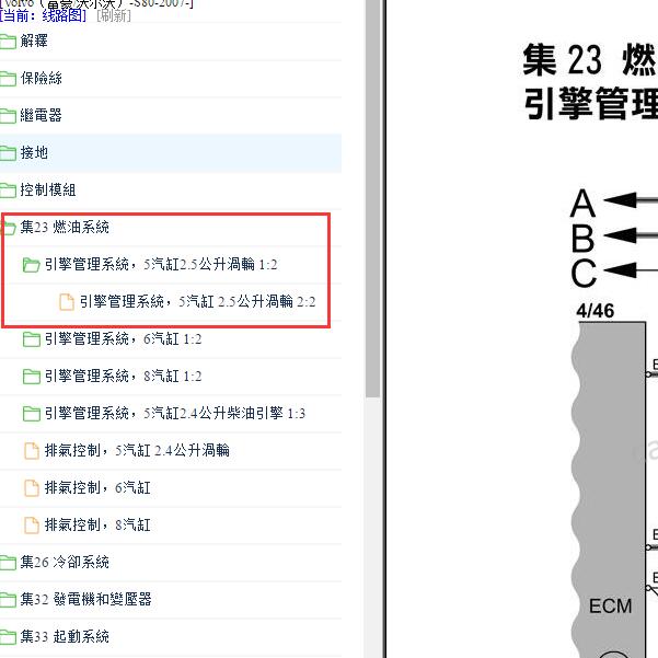 2007年沃尔沃S80 发动机电路图.