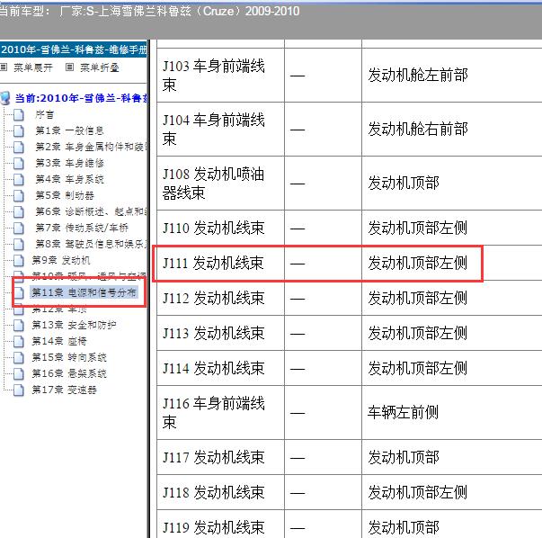 2009-2010年雪佛兰科鲁兹 J111位置