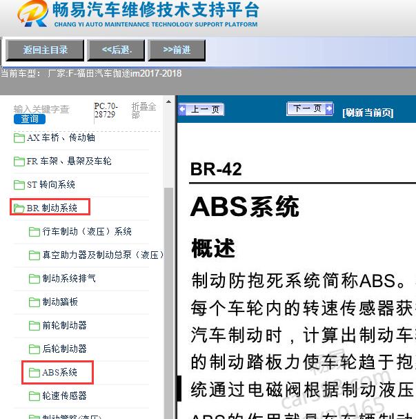 2017-2018年福田汽车-伽途im ABS维修手册