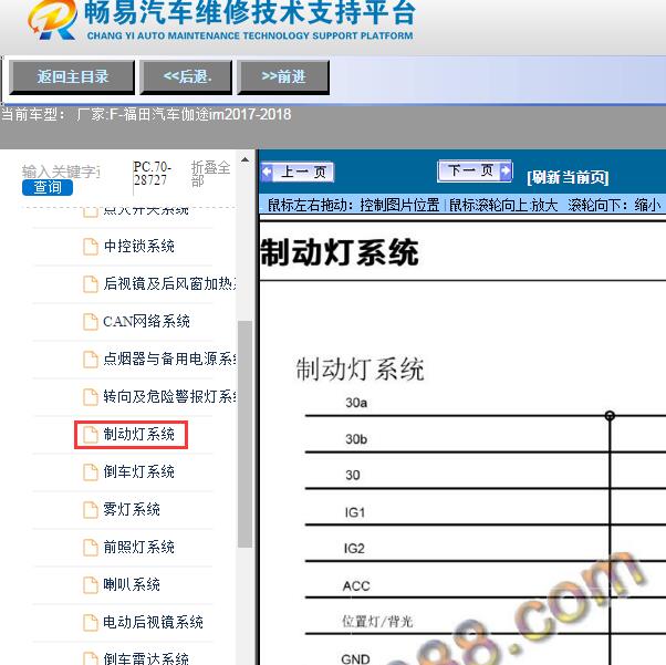 2017-2018年福田汽车-伽途im制动灯电路图