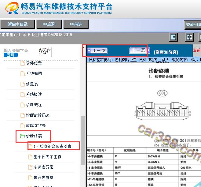 2018-2019年比亚迪宋DM仪表针脚资料