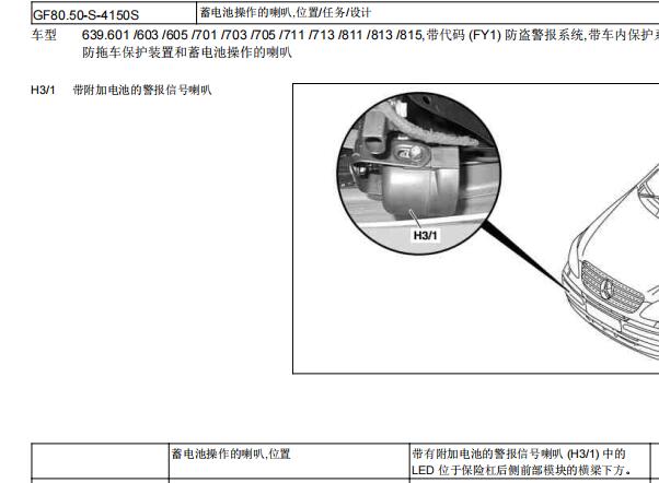 2009年奔驰唯雅诺防盗蓄电池操作喇叭位置