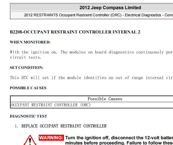 2012年吉普指南者U0184和B2208故障码资料