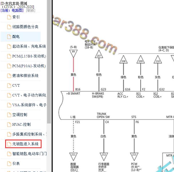 2019年本田思域一键启动电路图