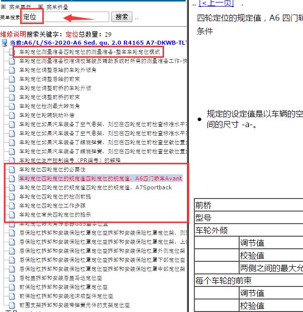2020年奥迪A6L四轮定位数据