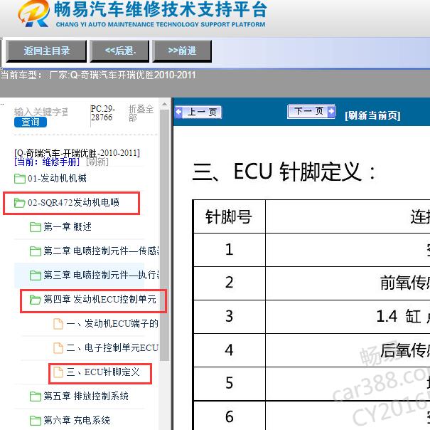 2010-2011年奇瑞汽车-开瑞优胜发动机电脑端子图