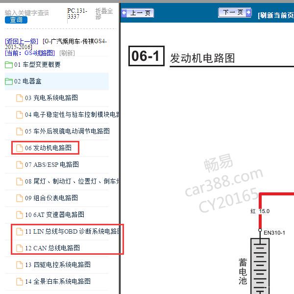 2016年广汽传祺GS4发动机与网络电路图