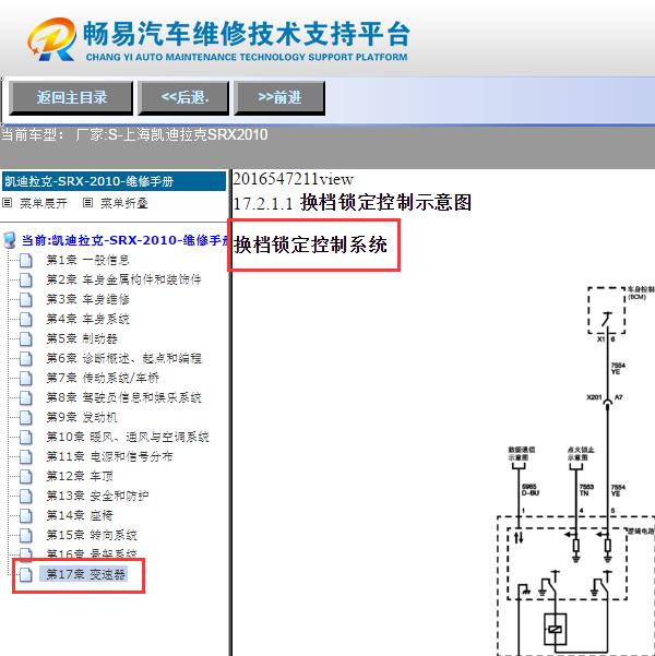 2010年凯迪拉克SRX  换挡杆电路图