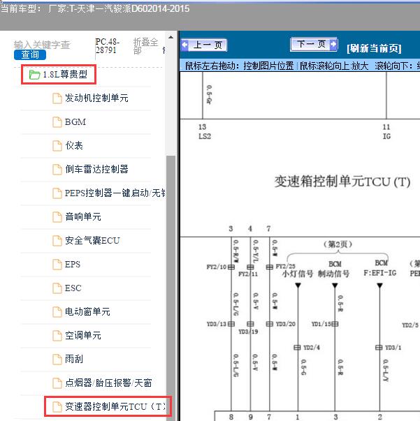 2014-2015年天津一汽-骏派D60变速箱电路图