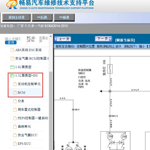 2014-2015年天津一汽-骏派D60发动机和防盗电路图