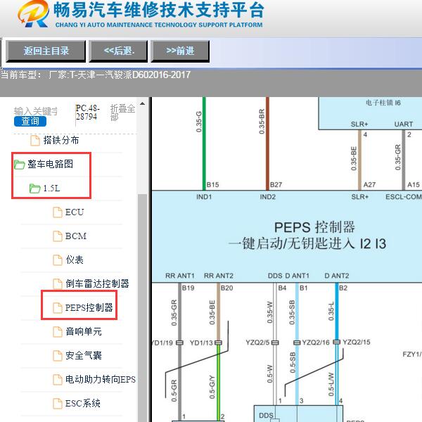 2016-2017年天津一汽-骏派D60遥控接收盒电路图
