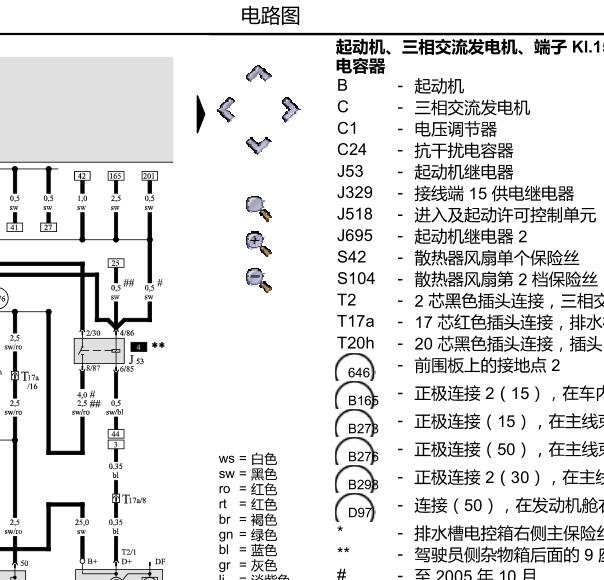 2006年奥迪A6L起动继电器电路图