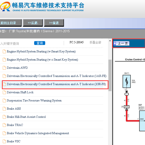 2011-2015年丰田塞纳变速箱电路图