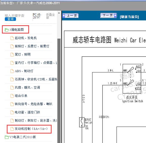 2006-2011年天津一汽-威志发动机电路图