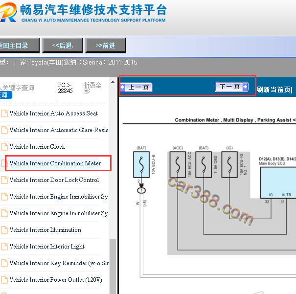 2011-2015年丰田塞纳车速传感器相关电路图