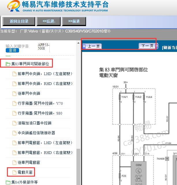 2010年沃尔沃C30天窗系统电路图
