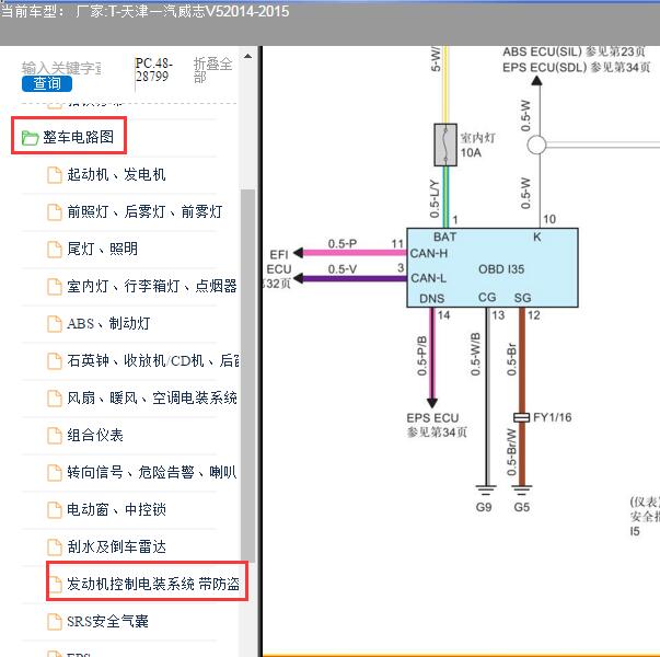 2014-2015年天津一汽-威志V5 OBD电路图