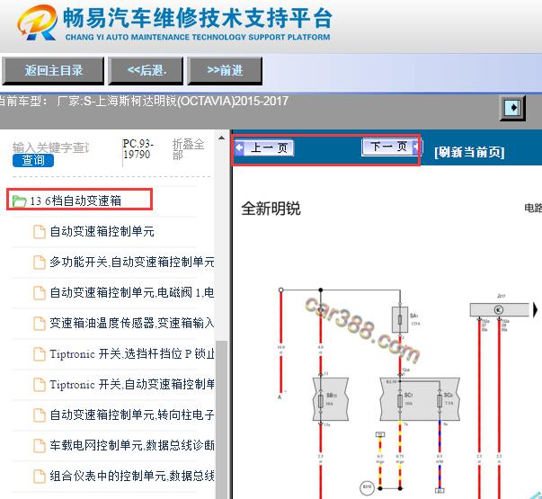 2015-2017年斯柯达明锐变速箱电路图