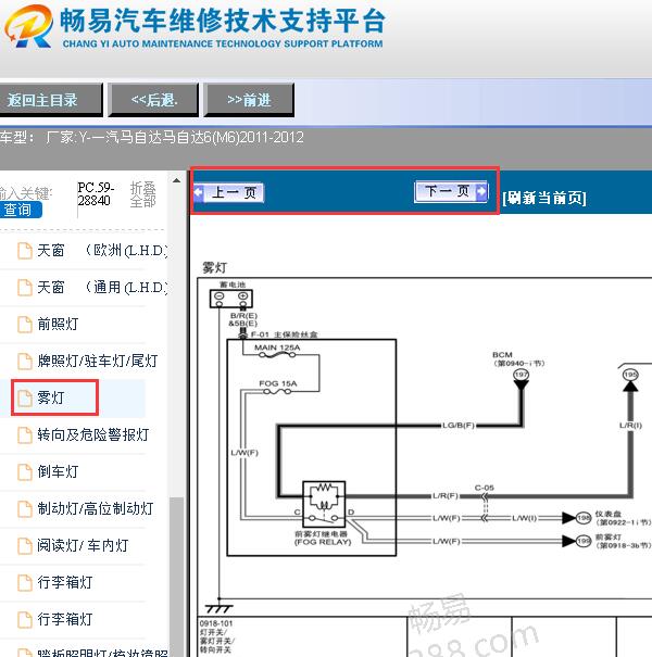 2011-2012年一汽马自达6（M6）雾灯电路图