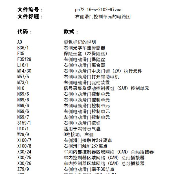 2004年奔驰唯雅诺右侧中门电路图