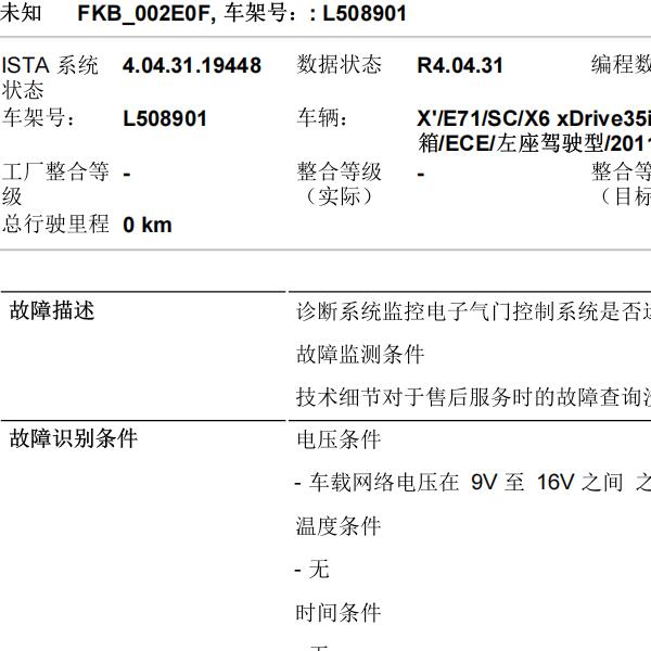 2011年宝马X6  故障码2E0F和气门维修手册