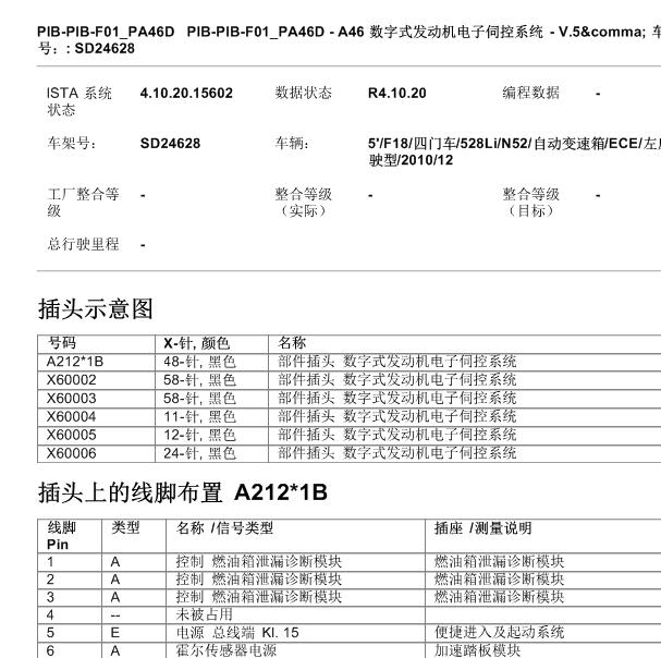 2010年宝马528 N52发动机针脚