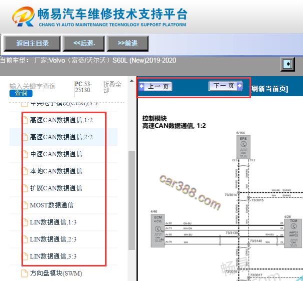 2019-2020年沃尔沃S60网络通讯电路图