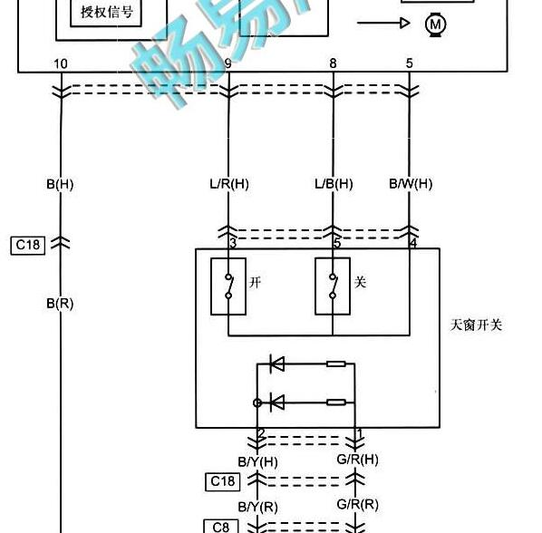 2014年奔腾B70天窗电路图