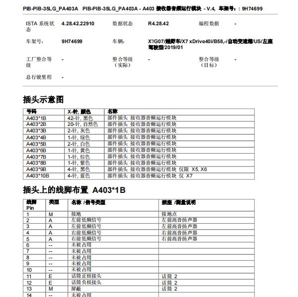 2021年宝马X7  音响针脚定义