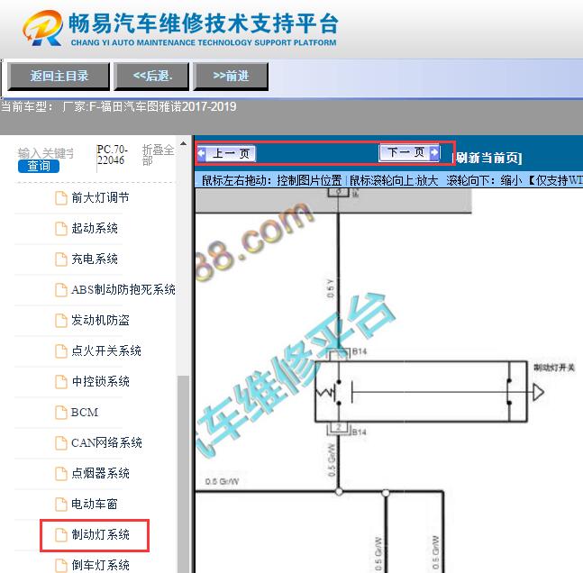 2017-2019年福田图雅诺刹车灯开关电路图